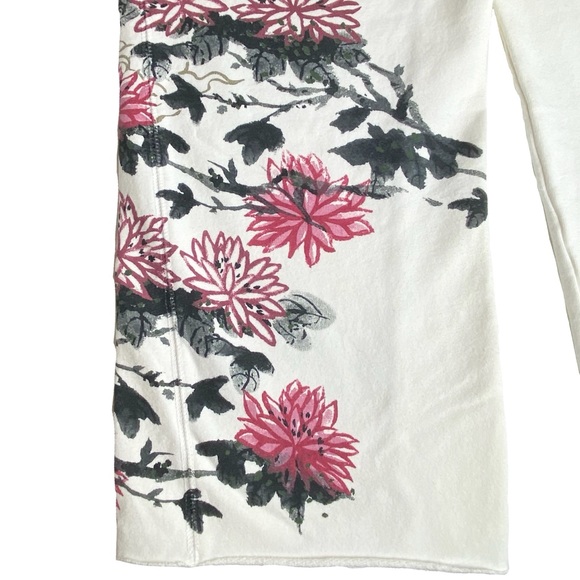 HTF: Lucky ☘︎︎ Asian Crane Tattoo Watercolor Floral Cropped Sweatpants ☘︎︎ White - Picture 5 of 15